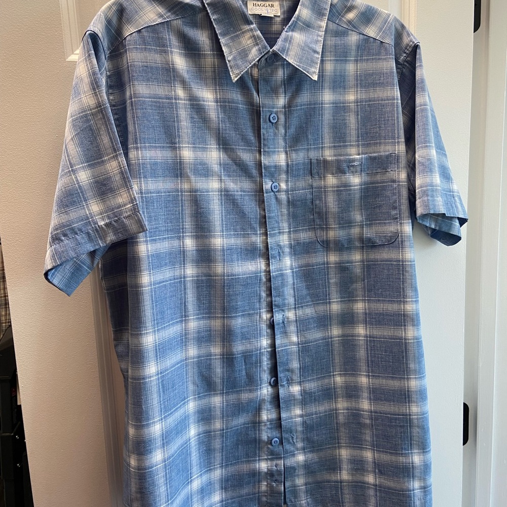 Haggar Men's Blue Plaid Shirt